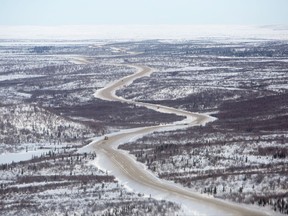 Construction on the Inuvik Tuktoyaktuk highway. The new 120-kilometre all-weather gravel road opens Wednesday.