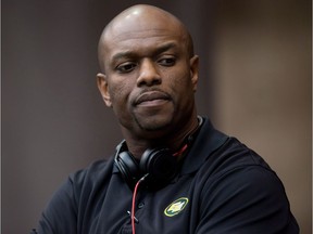 Ed Hervey
Edmonton Eskimos' general manager Ed Hervey stands on the sidelines before a CFL football game against the B.C. Lions in Vancouver on June 28, 2014. The Lions hired Hervey as general manager on Thursday.