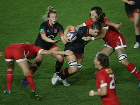 Abbie Scott of England Women takes on the Canada women defence during the Old Mutual Wealth Series match between England Women and Canada Women at Twickenham Stoop on November 21, 2017 in London, England.