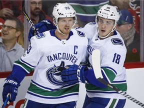 Jake Virtanen looks as surprised as the rest of us that Henrik shot the puck. And scored!