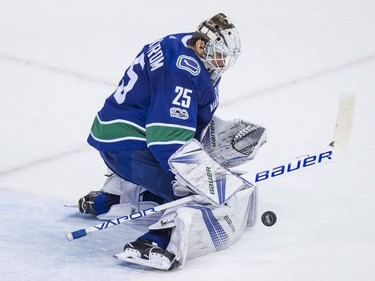 Vancouver Canucks' goalie Jacob Markstrom makes a save during the second period. While he was good for the Canucks, he was upstaged by a shutout performance from Devils goalie Cory Schneider.