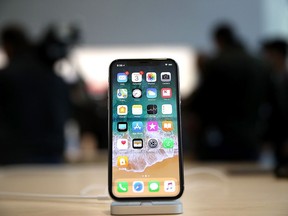 The new iPhone X is displayed at an Apple Store on Nov. 3, 2017 in Palo Alto, Calif.