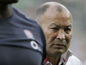 England coach Eddie Jones looks across the pitch before a rugby union international match between England and Argentina at Twickenham stadium in London, Saturday, Nov. 11, 2017. (AP Photo/Tim Ireland)