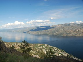 Aerial photo of Peachland and Okanagan Lake.