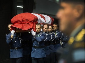 The casket is brought into the Abbotsford Centre during the funeral of Const. John Davidson on Nov. 19.