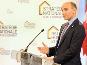 Jean-Yves Duclos, minister responsible for the Canada Mortgage and Housing Corporation, announces Canada's national housing plan in Vancouver.