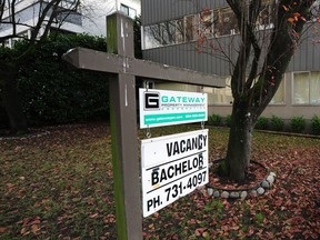 A rental vacancy sign taken on the 1400 block of West 13 Ave. in Vancouver on Nov. 27, 2017.