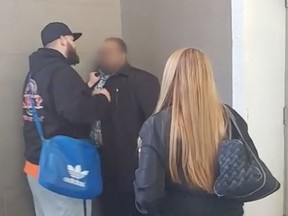 Surrey Creep Catcher president Ryan LaForge (left) confronts a male in a Facebook video.
