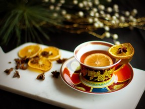 The Pac Rim Holiday Punch created by Grant Sceney, the hotel’s creative beverage director. Serving it in a tea cup is a nod to the origins of punch along the East India trading route.