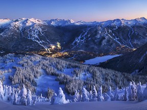 A panorama of Whister and Blackcomb ski area.