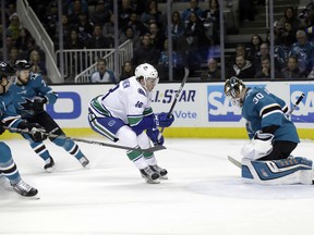 Jake Virtanen ends bold end-to-end rush Thursday by scoring on Aaron Dell.