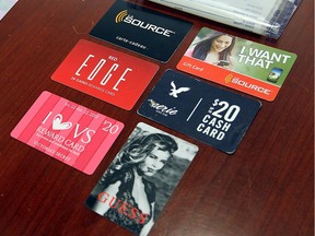 File photo of gift cards on display in Windsor on January 15, 2015.