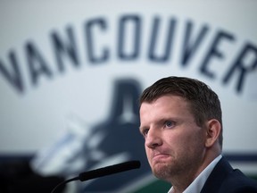 Vancouver Canucks' forward Derek Dorsett, who decided to retire due to medical reasons, pauses while speaking during a news conference in Vancouver on Wednesday. “I could sense (my family members) were worried. So (this retirement) was a relief for them. A relief for them, knowing I am going to be able to live a happy life.”