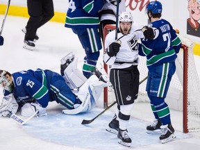 Kyle Clifford celebrates his tying goal against the Canucks on Saturday.