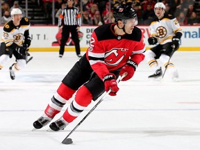 Ben Lovejoy of the New Jersey Devils against the Boston Bruins on Nov. 22, 2017