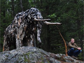Artist Guthrie Gloag, whose work is born of the wild and rugged shores of British Columbia, at the semi-secret location of his full-size mastodon sculpture.