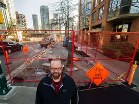 Bob Gifford of Bicycle Sports Pacific showing Pacific Avenue (looking south-east) at Hornby street (near Burrard) in Vancouver, B.C., December 11, 2017.