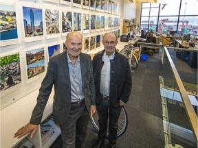 Norman Hotson (left) and Joost Bakker, shown here in their office on Alexander Street, are the first duo to share a Architectural Institute of B.C. lifetime achievement award.
