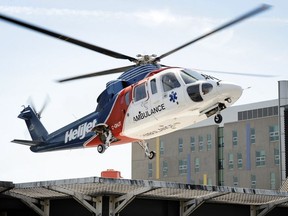 An S76 air ambulance lands at Vancouver General Hospital's helipad.