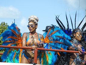 Participants in the Grand Kadooment, adorn themselves in colourful costumes.
