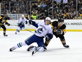 Loui Eriksson won't have Elias Pettersson centring his line on Tuesday night in Pittsburgh.