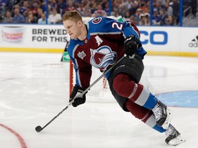 Nathan MacKinnon of the Colorado Avalanche competed in the fastest skater competition during the NHL All-Star skills competition at Amalie Arena on Jan. 27 in Tampa, Fla.