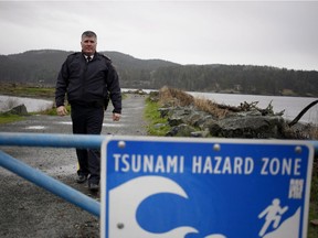 RCMP Chief Supt. Sean Sullivan is the Island District officer in charge of B.C operations and police response to the tsunami warning issued for the west coast of Vancouver Island early Tuesday morning poses for a photograph at Whiffin Spit Park, B.C., on Tuesday, January 23, 2018.