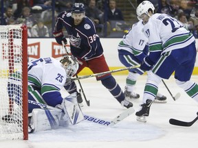 Vancouver Canucks' netminder Jacob Markstrom let in another soft goal Friday, but he played a strong game in a 5-2 victory against the Blue Jackets in Columbus, Ohio.