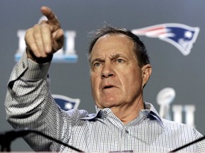 New England Patriots' head coach Bill Belichick answers questions during a news conference on Tuesday in Minneapolis. The Patriots will play the Philadelphia Eagles in Sunday's Super Bowl 52.