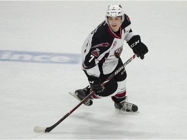 Vancouver Giants #7 Ty Ronning on the ice during the pregame skate prior to playing the Portland Winterhawks in a regular season WHL hockey game at LEC, Vancouver, January 20 2018.