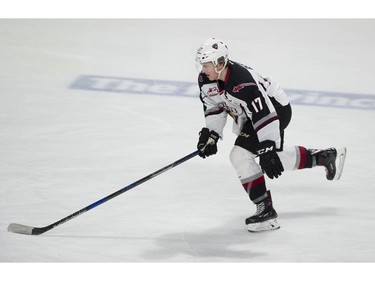 Vancouver Giants #17 Tyler Benson on the ice during the pregame skate prior to playing the Portland Winterhawks in a regular season WHL hockey game at LEC, Vancouver, January 20 2018.