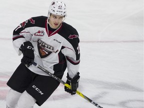 LANGELY. January 13 2018. Vancouver Giants #27 Brennan Riddle on the ice during the pregame skate prior to playing the Kelowna Rockets in the first period of WHL hockey action at LEC,  Langley, January 13 2018.  Gerry Kahrmann  /  PNG staff photo) ( Prov / Sun News ) 00052000A Story by Steve Ewen [PNG Merlin Archive]