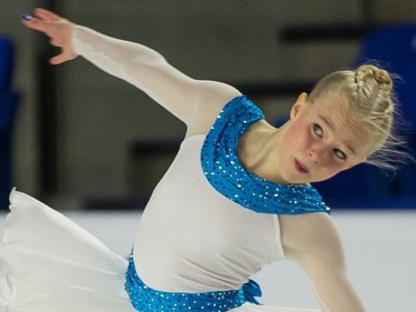 Vienna Harwood of B.C. / Yukon performs in Novice Women  during 2018 Canadian Tire National Skating Championships at UBC's Doug Mitchell Thunderbird Sports Centre in Vancouver on January 9, 2018.