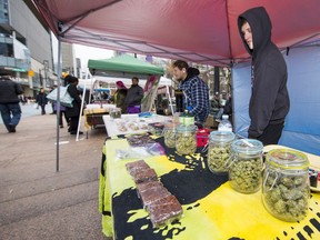 Marijuana vendors set up shop on the south side of the Vancouver Art Gallery. ...January 13 2018. , Vancouver, January 13 2018. Reporter: ,