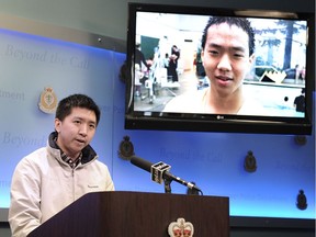 Wilfred Wong, brother of 15-year-old shooting victim Alfred, speaks to media in Vancouver on Monday, Jan. 22.