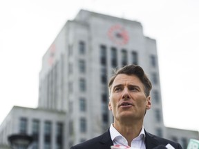 Mayor Gregor Robertson addresses the media after his announcement that he will not run for re-election on Wednesday, Jan. 10, 2018.