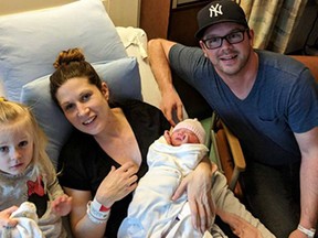 Left to right: Jorie Tuit, mother Elaine Tuit, newborn bay Hallie Rae and father Rob Tuit at Victoria General Hospital.