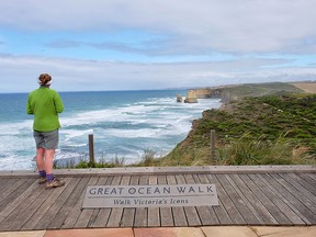 This hiker has almost reached the 12 Apostles, the end point and highlight of the Great Ocean Walk, on Australia's southeast coast.