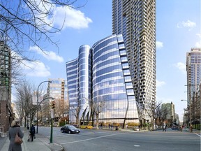 An architect's rendering of The Offices at Burrard Place, a Bing Thom design for a 13-storey,150,000-square-foot office tower being built at Burrard and Drake Streets in downtown Vancouver.