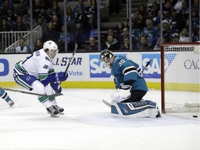 Jake Virtanen had one of his best games as a Canuck the last time Vancouver played the Sharks in San Jose, on Dec. 21, scoring on Aaron Dell and setting up a Brendan Gaunce goal.