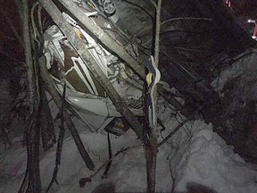 Search and rescue crews from Chilliwack and Hope performed a rope rescue to pull the driver out of this truck that fell 90 feet off an embankment Sunday along Highway 5.