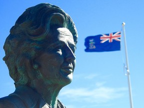 A statue of former British prime minister Margaret Thatcher gazes out with a steely eye over the harbour with the Falklands Islands flag flying behind her. In 1982 when the Argentinians invaded the island — a self-governed, British overseas territory — Thatcher sent British troops in. The war was brief, but even so, 640 Argentines died as well as 255 Brits and three Falkland Islanders.