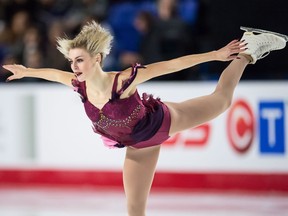 Larkyn Austman of Coquitlam performs her free program during the senior women's competition at the Canadian Figure Skating Championships in Vancouver on Jan. 13. She left for South Korea and the 2018 Winter Olympics on Wednesday.