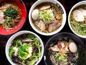 A variety of ramen bowls at Jinya Ramen.