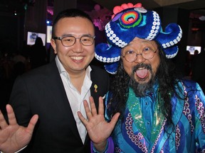 Jerry Zhong, left, of Coromandel Properties sponsored the colourful Takashi Murakami's retrospective exhibition at the Vancouver Art Gallery and was the successful bidder of a commissioned portrait by the contemporary artist.