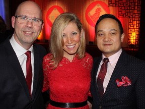 Larry Clements and Lesly Tayles of Scotiabank sponsored and Bold Properties CEO Hao Min chaired the 11th Feast of Fortune fundraising dinner at Parq Vancouver.
