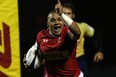 Team Canada's Doug Fraser celebrates his try against Team Brazil during second half action at the Americas Rugby Championship in Langford, B.C., on Saturday, February 17, 2018.