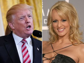Trump was recorded talking of paying Playboy model. U.S. President Donald Trump and porn actress Stormy Daniels.