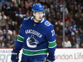 Vancouver Canucks defenceman Ben Hutton during a Dec. 2, 2017 NHL game against the Toronto Maple Leafs at Rogers Arena.
