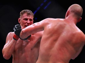 Alexander Volkov (L) of Russia and Stefan Struve of the Netherlands compete in their Heavyweight bout during the UFC Fight Night at Ahoy on September 2, 2017 in Rotterdam, Netherlands.